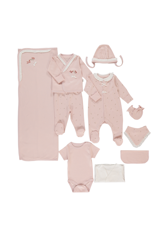 Set 10 Piese Maternitate Roz cu Imprimeu Flori Tiny Florist Z1047 Bebetto