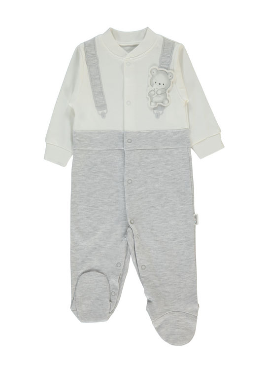 Salopeta Lunga Crem cu Gri cu Urs T4048 Bebetto