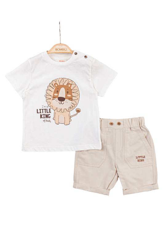 Set of 2 Pieces, White T-shirt with Lion and Beige Shorts 6750 Bili Baby