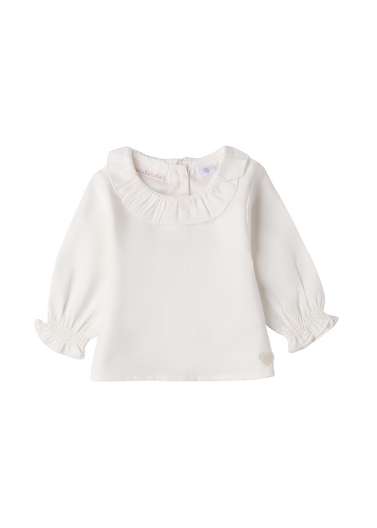 Cream Blouse with Long Sleeves and Ruffle Collar 3.F700/00 Minibanda