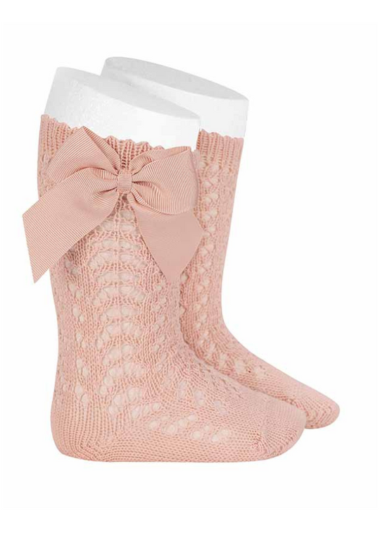 3/4 Perforated Cotton Salmon Socks with Rips Bow 2519/2 col 674 Condor