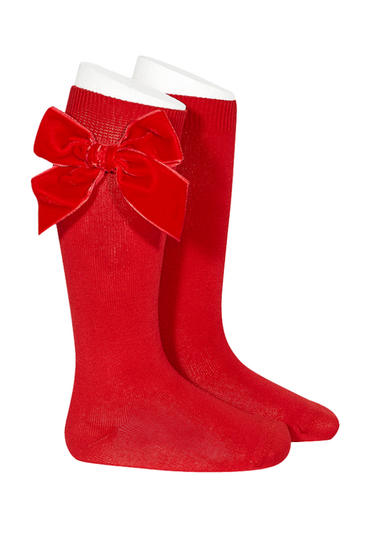 Long Socks Cotton with Nylon Red with Velvet Bow 24892 Condor