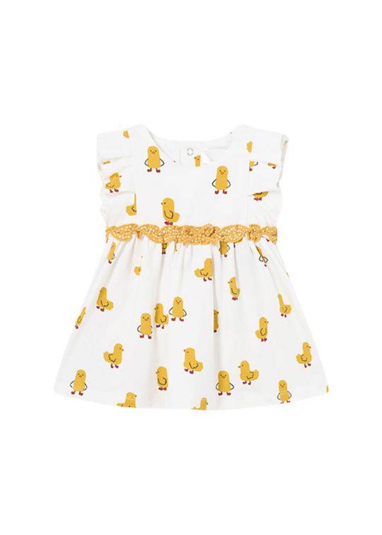 White Dress with Chicken Print Sleeveless 1810 Mayoral