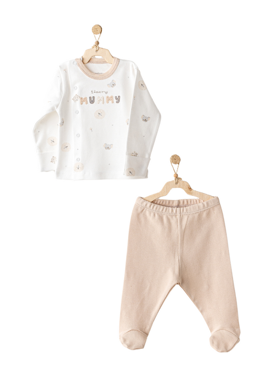 2 Piece Set Cream Long Sleeve Blouse and Beige Long Pants AC25849 Andywawa