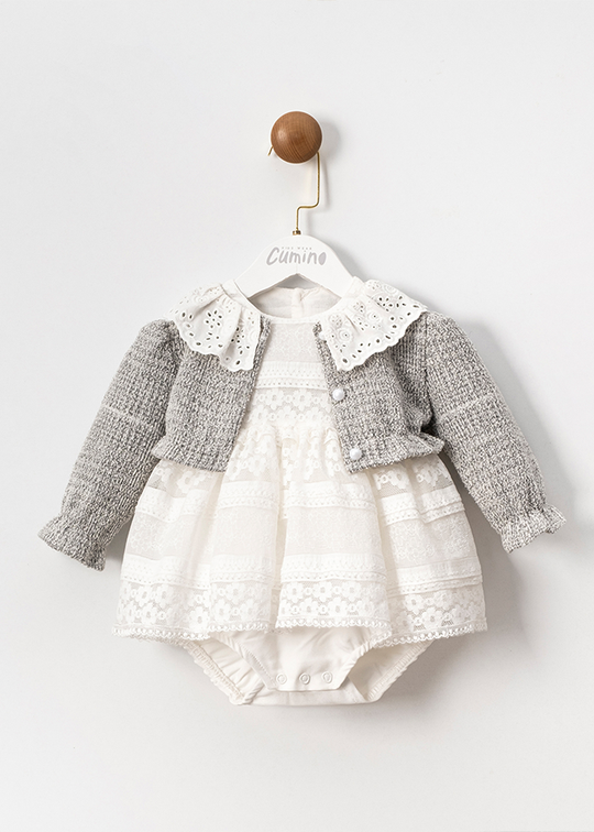 Set of 2 Elegant Girls With Cream Body and Gray Bolero 3578 Mino Baby