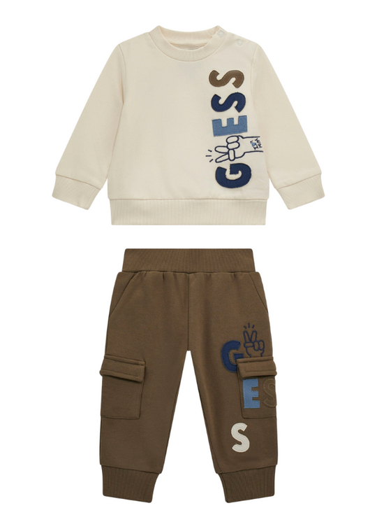 Set of 2 Cream Sports Blouse and Beige Cargo Pants I4BG17 KAX73 G015 Guess