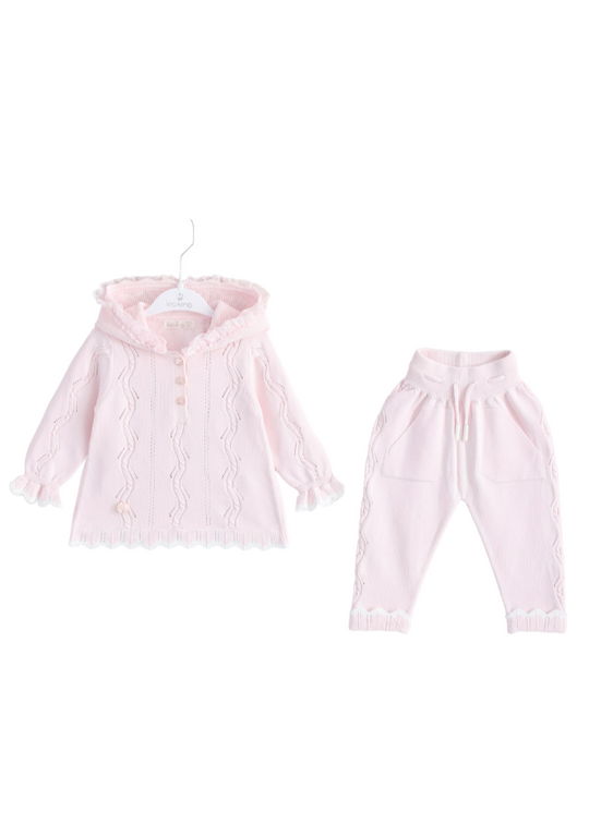 Set of 2 Pink Knitted Hoodie and Pants 8524 Leo King