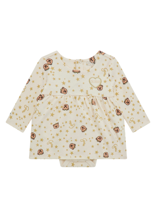 Cream Cotton Body Dress with Gold Long Sleeve S4BG03 KA6W4 PA20 Guess