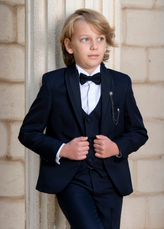 5 Piece Navy Blue Ceremony Suit Shawl Collar Jacket 20352 Little Gentleman