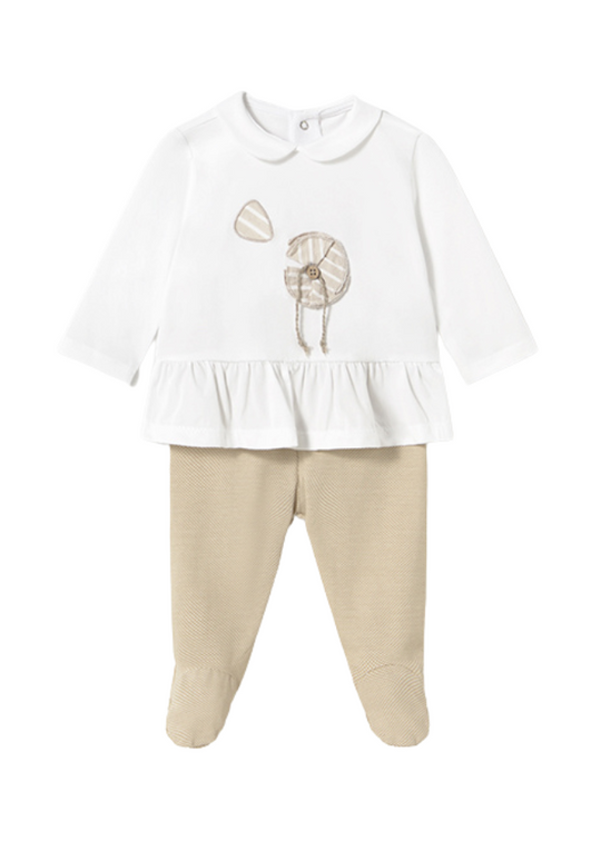 2 Piece Pajamas Blouse and Pants Cream with Beige 1586 Mayoral