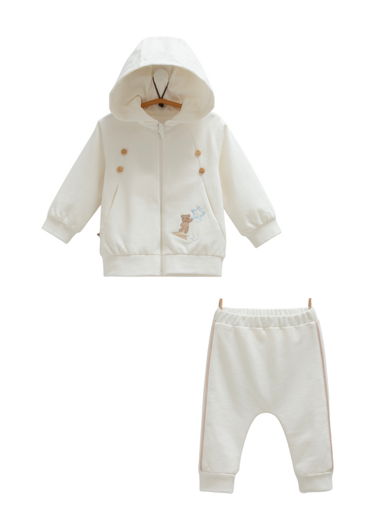 Trening 2 Piese Crem cu Dunga Bej si Urs TKE1572 Mell Sweet Baby