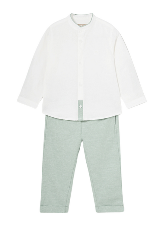 Set 2 Piese, Camasa Alba si Pantaloni Lungi Verzi 1555 Mayoral