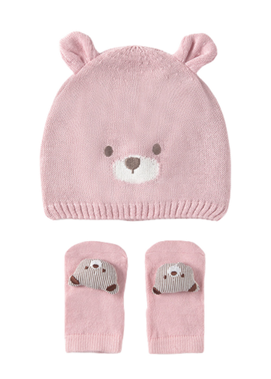 Pink Hat and Socks Set with Bear 9874 Mayoral