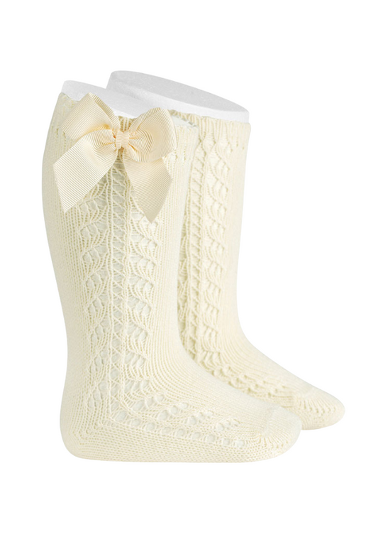 Long Warm Cotton Socks with Perforated Pattern Cream 25992 Condor