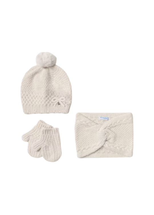 Knitted Set 3 Pieces Beige Hat Scarf and Gloves 10769 Mayoral