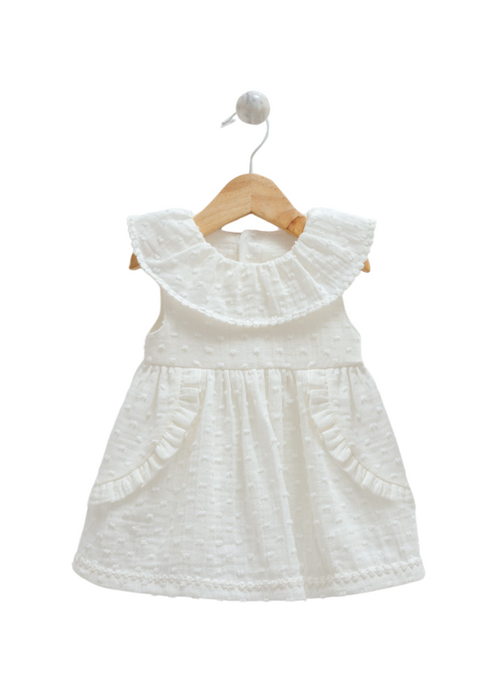 Cream Cotton Dress with Ruffle Collar Sleeveless 9710 Mell Sweet Baby