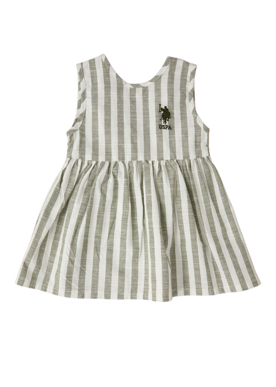 Sleeveless Dress in Cream with Olive Stripes 2004 V1 Us Polo Assn
