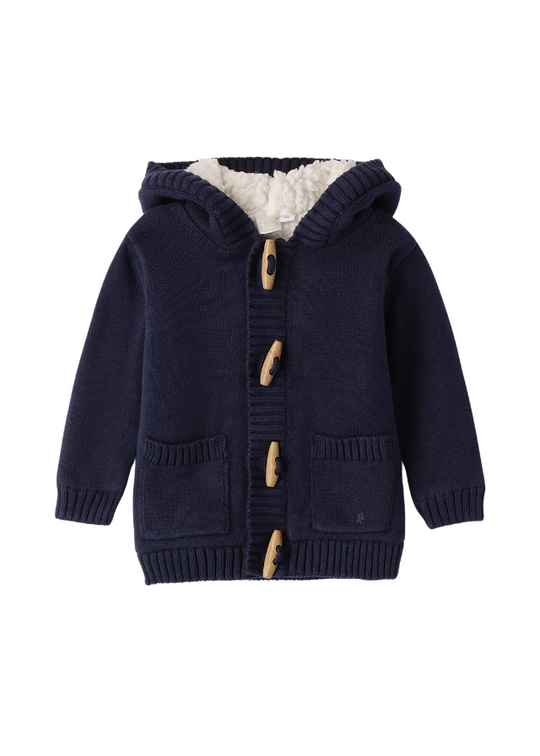 Navy Blue Knitted Cardigan Lined with Fur 4.A211.00 iDO