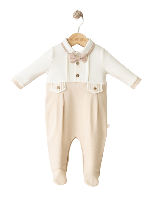 Cream Beige Long Jumpsuit with Bow Tie 4079 MyMio