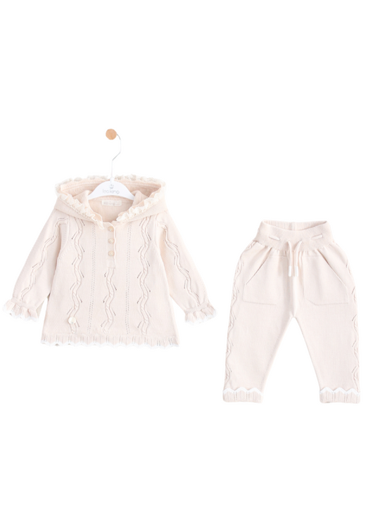 Set of 2 Knitted Beige Hoodie and Pants 8524 Leo King