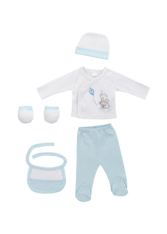 Newborn Set 5 Pieces White-Blue Elephant 0-6 months SET20-01 Interbaby