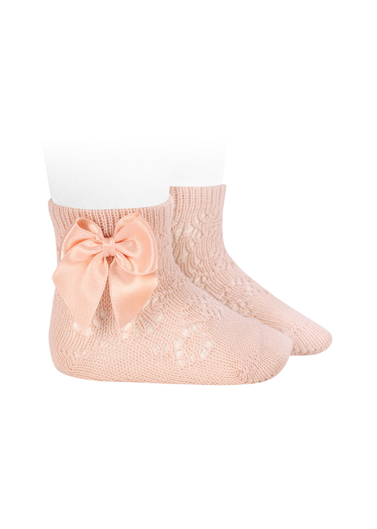 Short Perforated Salmon Socks with Satin Bow 2506/4 Condor