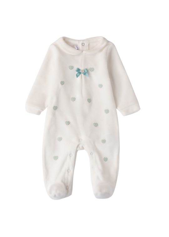 Long Cream Velor Jumpsuit with Green Hearts Embroidery 0A3711.00 col 0112 Mini band