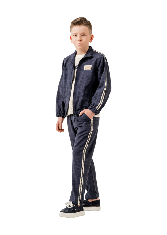 3 Piece Tracksuit Navy Jacket and Pants and Cream T-Shirt 6883 Hype&Grata