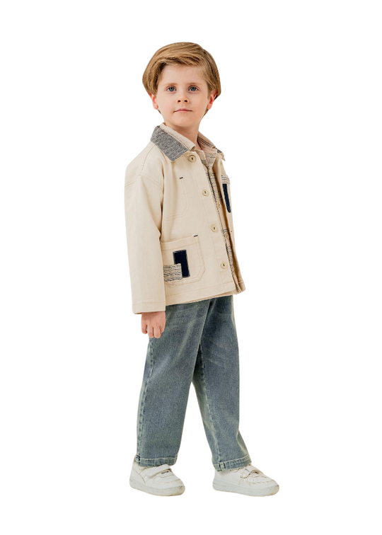 3 Piece Set Beige Jacket and Shirt and Jeans 6587 Hype&Grata
