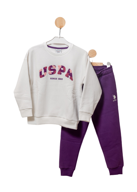 2 Piece Tracksuit Cream with Purple US1972-4 V1 Us Polo Assn