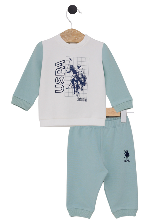 2 Piece Tracksuit Set Mint Green Blouse and Pants USB2094 V1 Us Polo Assn