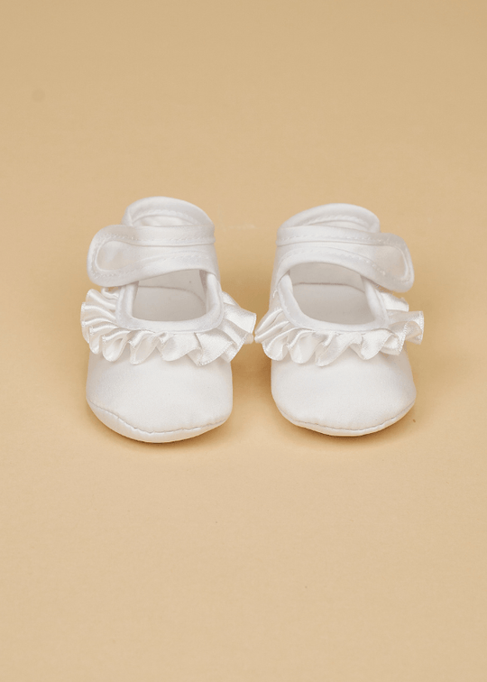 Balerini din Saten Albi cu Volan si Bareta pentru Fetite 231223 Sinderella