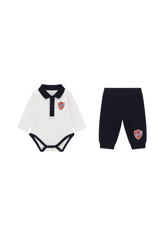 Set 2 Piese Alb cu Bleumarin Body cu Maneca Lunga si Guler Polo si Pantaloni Lungi P5YG03 K9N11 G011 Guess