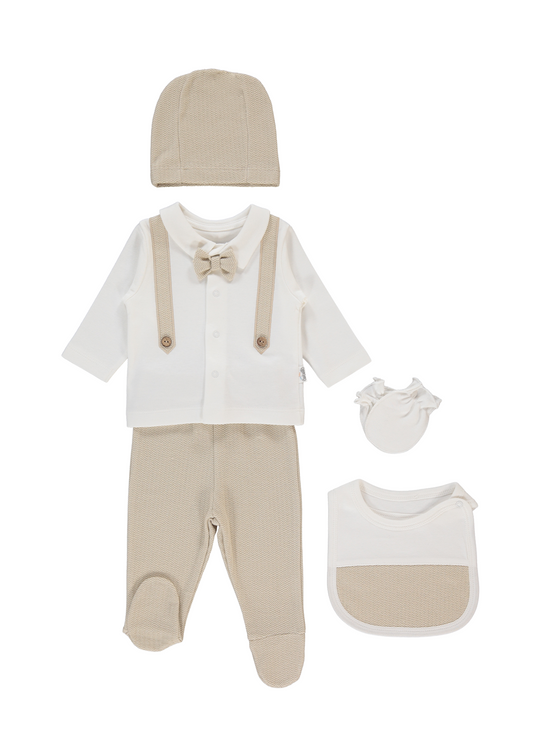 Set 5 Piese Nou Nascut Crem cu Bej Baby King Z1056 Bebetto