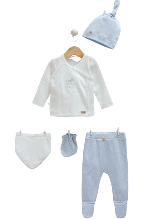 Set of 5 Cream with Blue and Horse Print for Girls 9850 Mell Sweet Baby