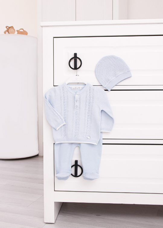3 Piece Set Blue Knitted Blouse and T-shirt and Cotton Pants 10818 Leo King