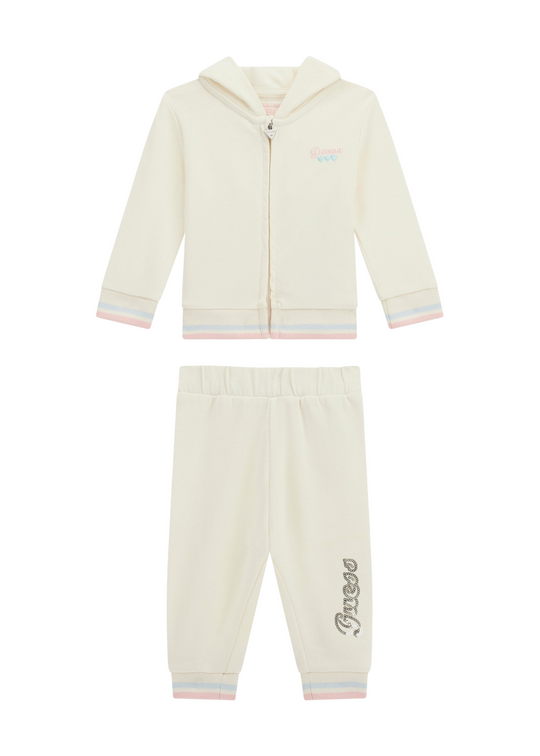 Trening 2 Piese Hanorac si Pantaloni Lungi Crem cu Logo Paiete A5YG00 KA6R4 G012 Guess