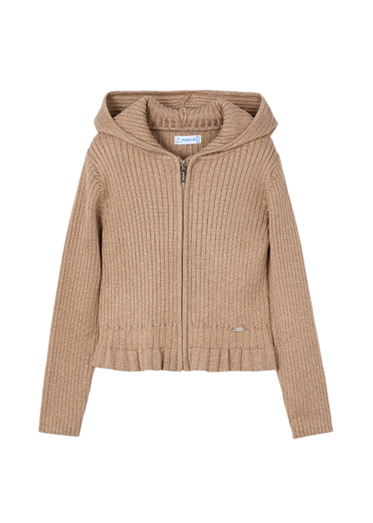 Brown Knitted Sweatshirt with Hood and Zipper 3365 Mayoral