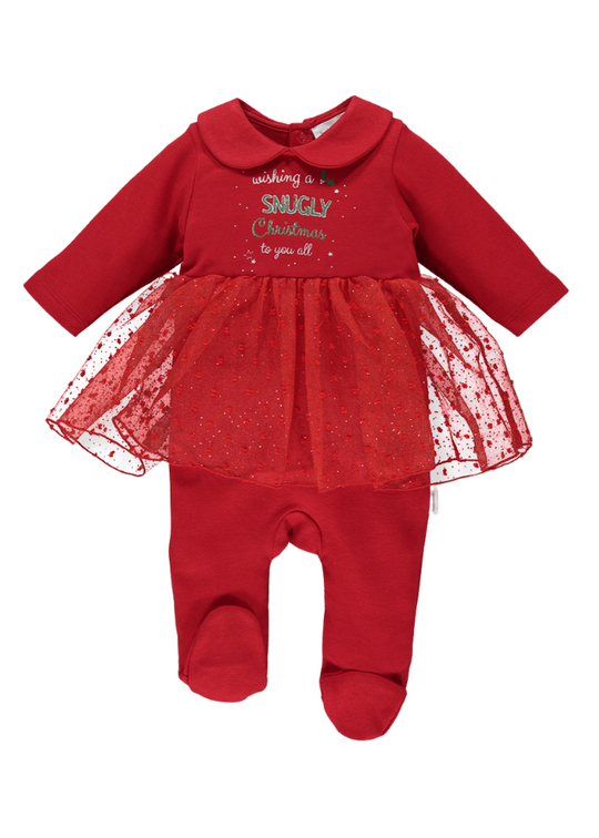 Long Red Newborn Frilled Footies Jumpsuit 23KBBTKPTT004 Bebetto