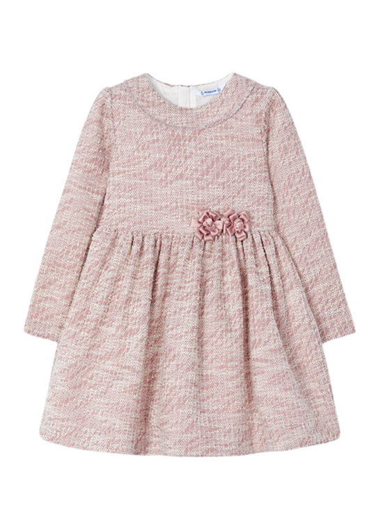 Pink Tweed Dress with Long Sleeves 4916 size 35 Mayoral