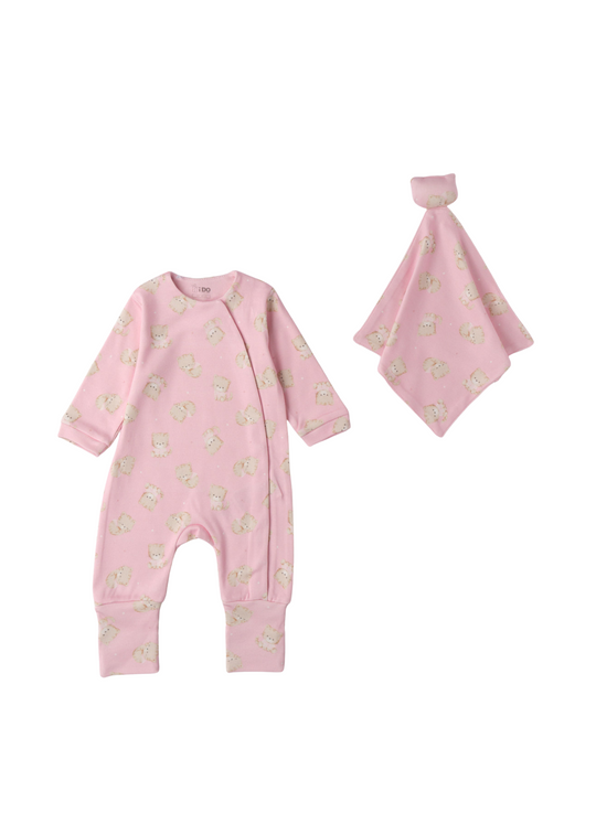 Set Salopeta Lunga Roz cu Imprimeu Pisici si Jucarie GUGU 4.F181/K1 iDO