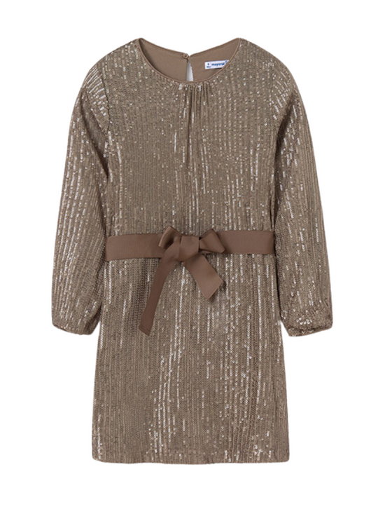 Brown Dress with Sequins and Cord in Waist 7980 col 56 Mayoral