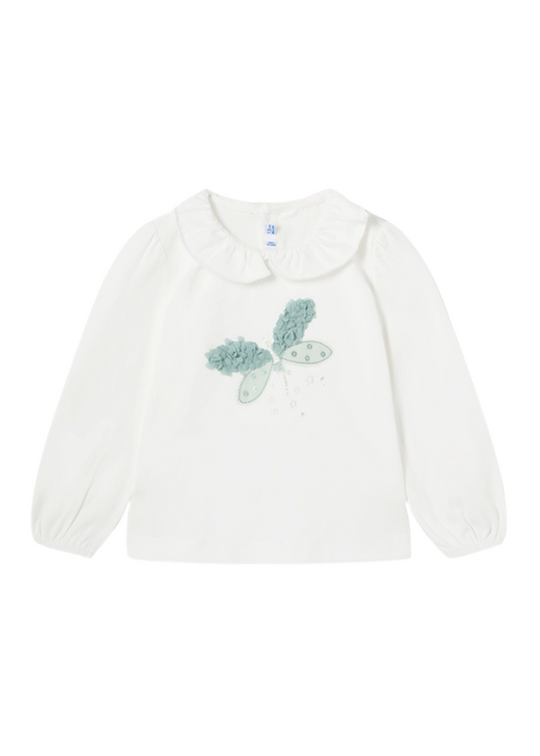 Cream Long Sleeve T-shirt with Green Dragonfly 2047 col 74 Mayoral