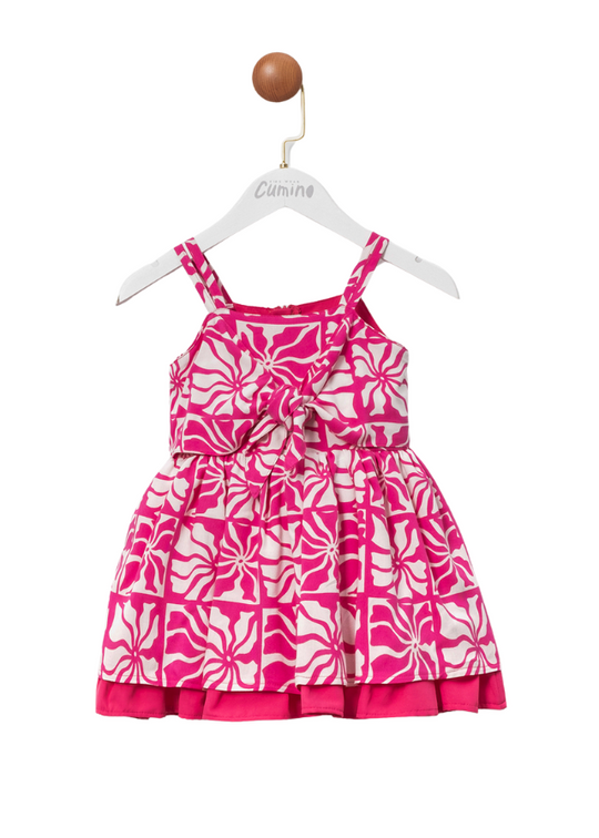 White Dress with Fuchsia Print with Thin Straps 3404 Mino Baby