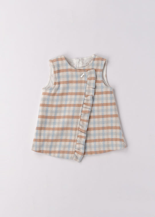 Rochita Fetite Fara Maneci Din Stofa Bleu Cu Bej 3.F734/00 Minibanda