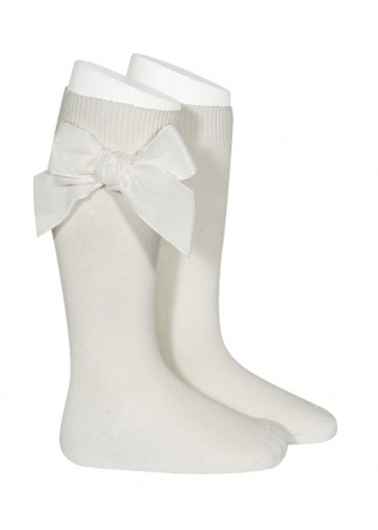 Ciorapi pentru Fetite Crem Bumbac cu Fundita din Catifea 2489/2 Condor