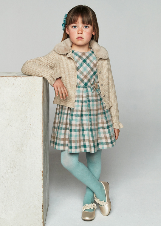 Dress in Green Checked Fabric Long Sleeve 4914 col 10 Mayoral