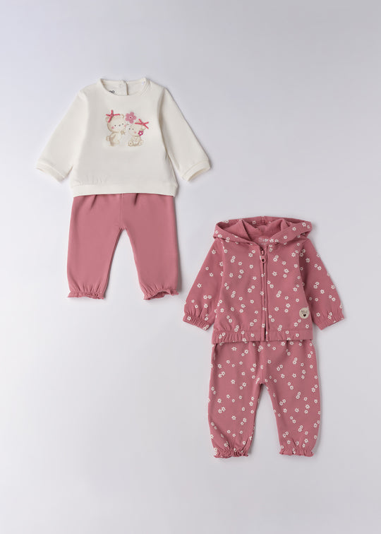 Set 4 Piese Fetite Crem Roz Pudra 2 Bluze 2 Pantaloni Lungi 4.F092/00 iDO