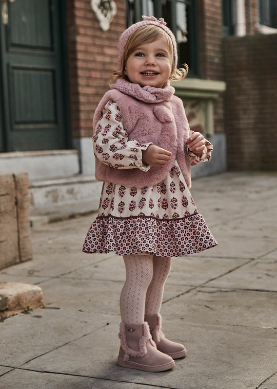 Long sleeve beige dress with pink and beige print 2921 Mayoral