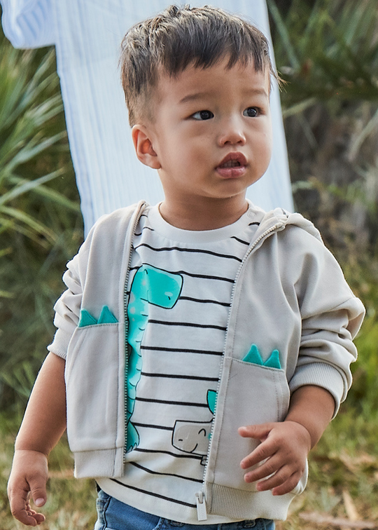 Cream T-shirt with Black Stripes and Dinosaurs 1061 Mayoral